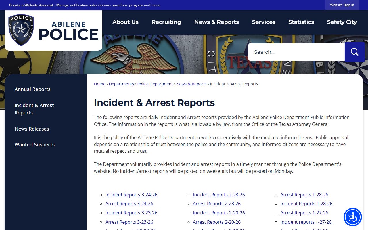 Abilene Police daily incident and arrest reports for Abilene busted mugshots