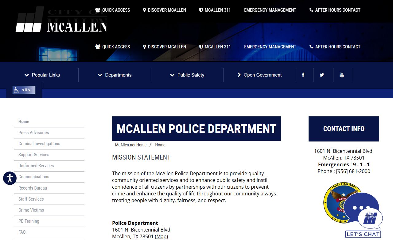 McAllen Police Department Records Bureau for McAllen busted mugshots